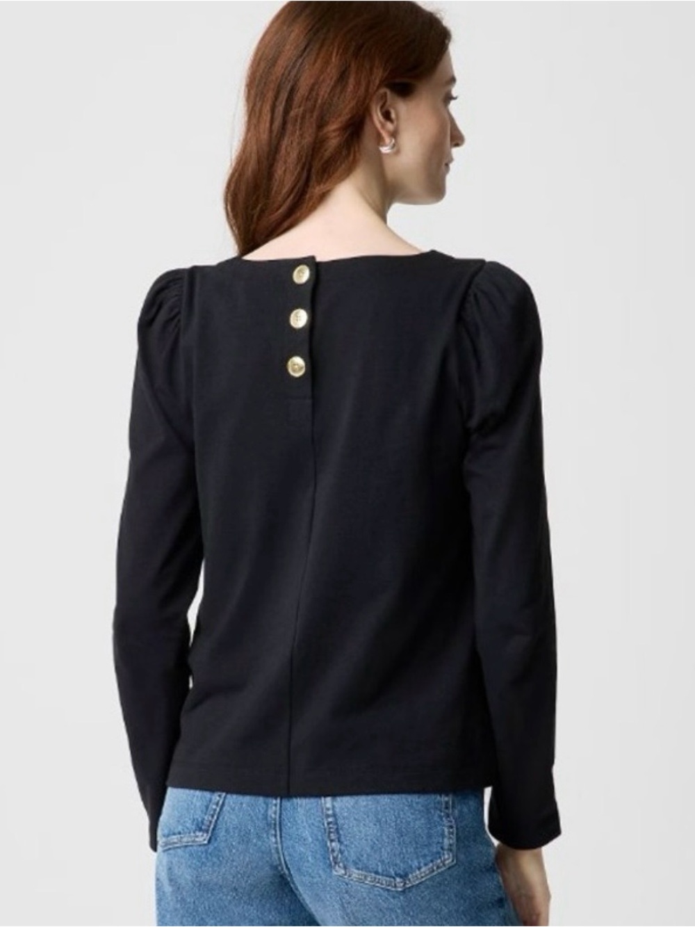J.Crew Factory Puff-Sleeve Button-Back Top in black.  Size XS